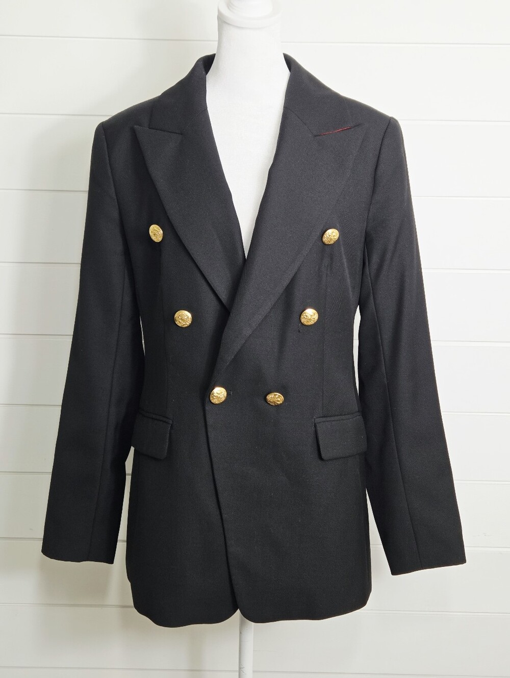 Banana Republic Capitan's Black Double-Breasted Blazer with Gold Buttons